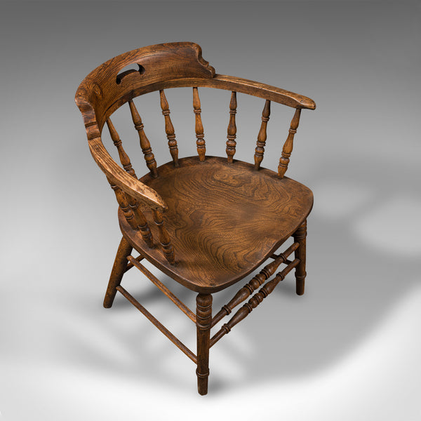 Antique Smoker's Bow, English, Ash, Elm, Elbow, Captain's Chair, Victorian, 1900