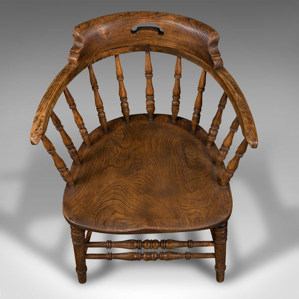 Antique Smoker's Bow, English, Ash, Elm, Elbow, Captain's Chair, Victorian, 1900