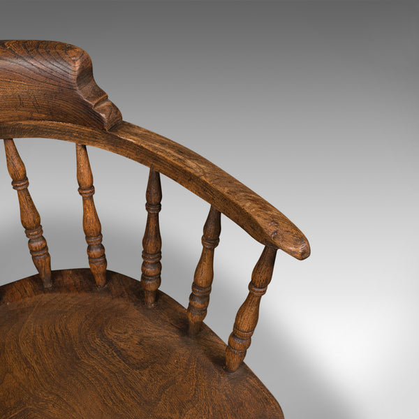 Antique Smoker's Bow, English, Ash, Elm, Elbow, Captain's Chair, Victorian, 1900