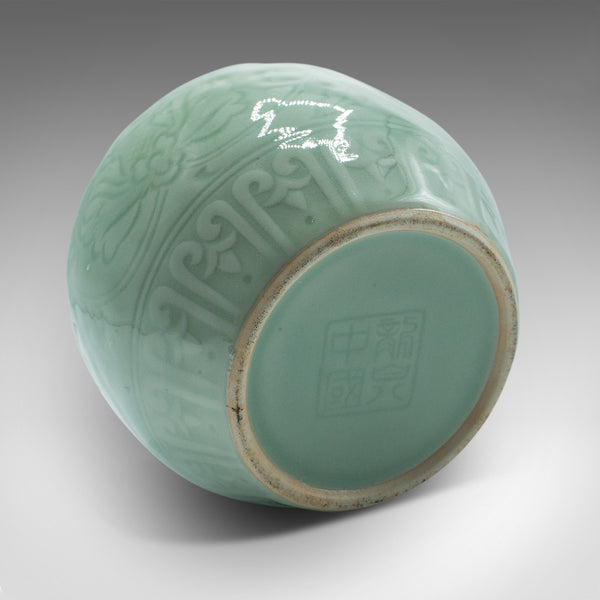 Pair Of Antique Decorative Spice Jars, Chinese, Celadon, Ceramic Pot, Victorian