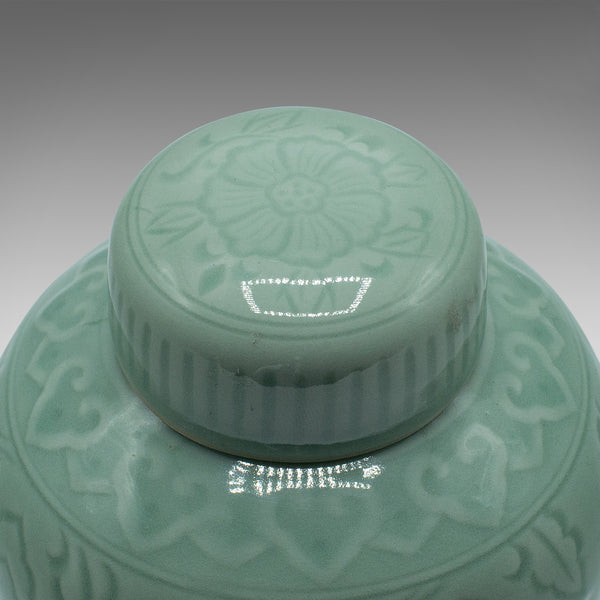 Pair Of Antique Decorative Spice Jars, Chinese, Celadon, Ceramic Pot, Victorian