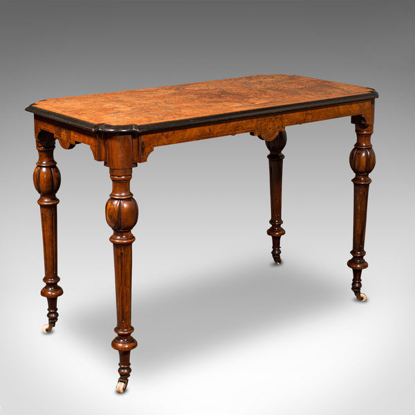 Antique Marquetry Centre Table, English, Walnut, Inlaid, Side, Hall, Victorian