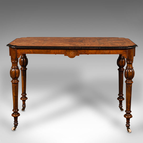 Antique Marquetry Centre Table, English, Walnut, Inlaid, Side, Hall, Victorian