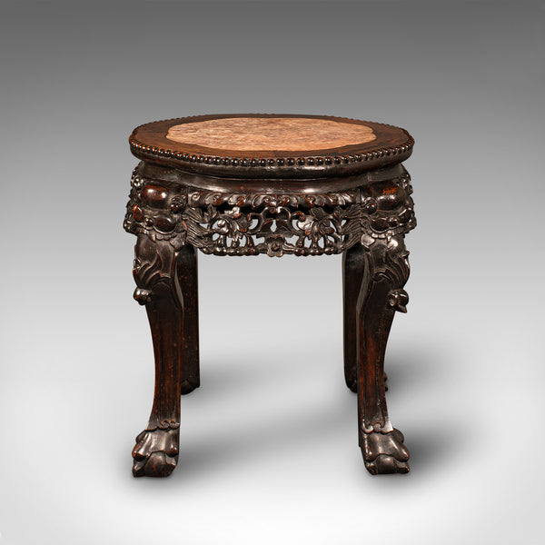 Small Antique Lamp Table, Chinese, Marble, Wine, Vase Stand, Victorian, C.1900