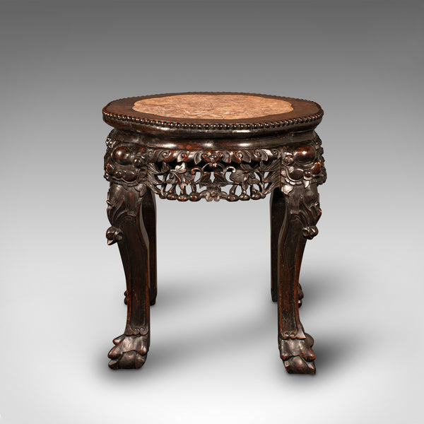 Small Antique Lamp Table, Chinese, Marble, Wine, Vase Stand, Victorian, C.1900