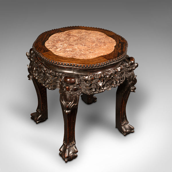 Small Antique Lamp Table, Chinese, Marble, Wine, Vase Stand, Victorian, C.1900