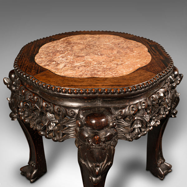 Small Antique Lamp Table, Chinese, Marble, Wine, Vase Stand, Victorian, C.1900