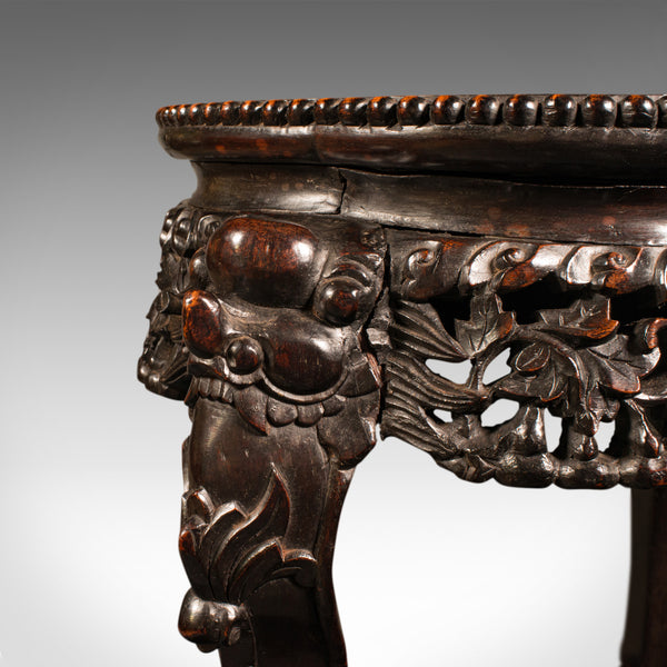 Small Antique Lamp Table, Chinese, Marble, Wine, Vase Stand, Victorian, C.1900