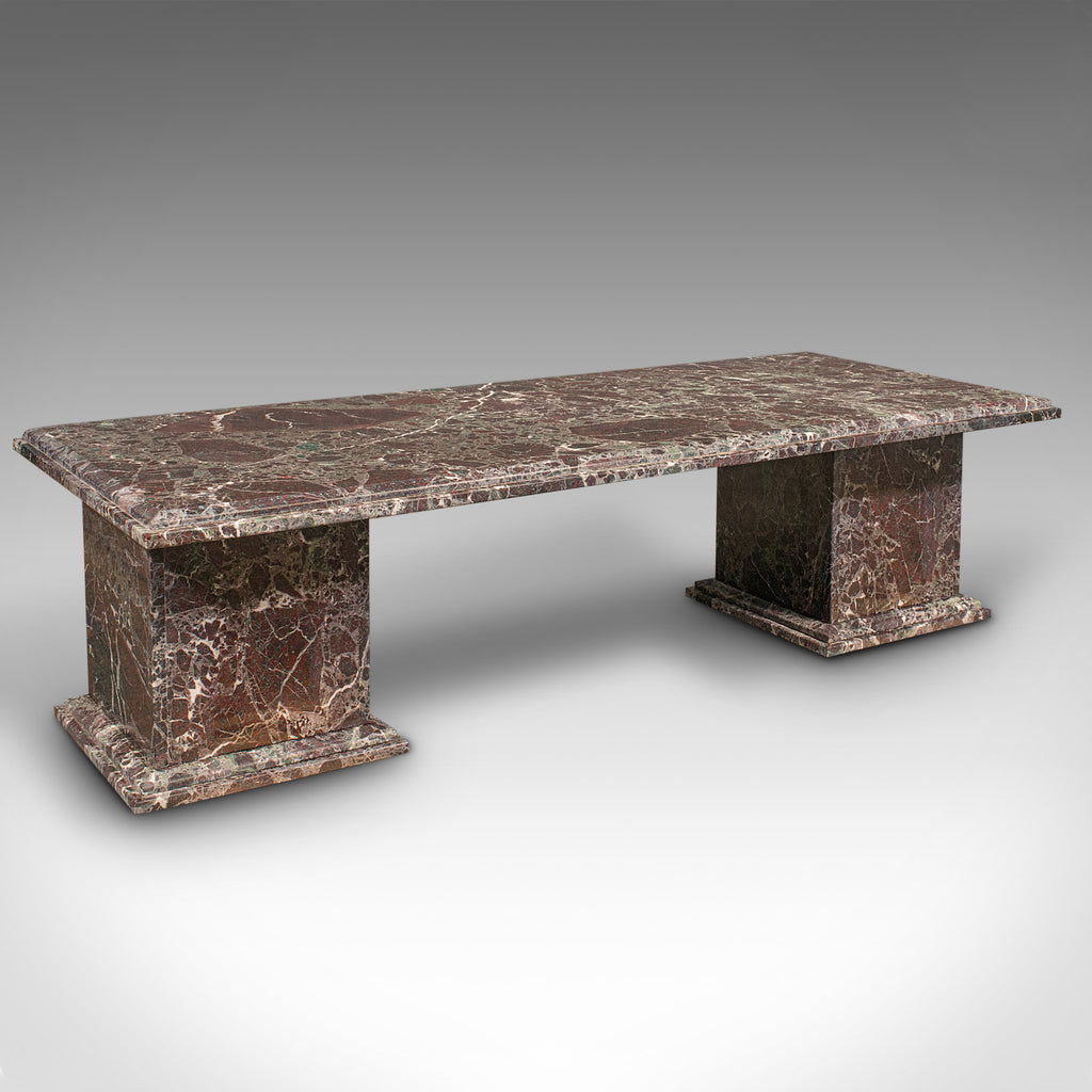 Large Vintage Coffee Table, English, Heavy Marble, Pedestal, Bench, Circa 1980