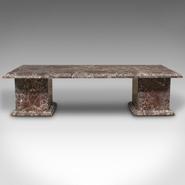 Large Vintage Coffee Table, English, Heavy Marble, Pedestal, Bench, Circa 1980