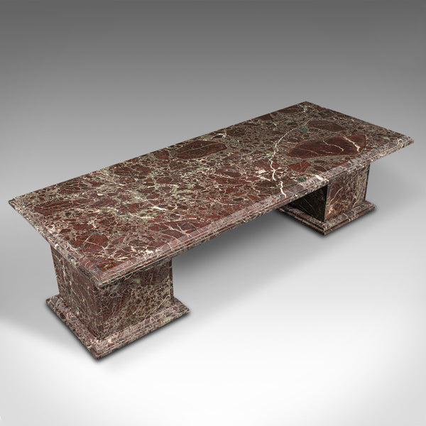 Large Vintage Coffee Table, English, Heavy Marble, Pedestal, Bench, Circa 1980