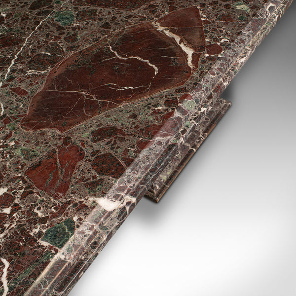 Large Vintage Coffee Table, English, Heavy Marble, Pedestal, Bench, Circa 1980