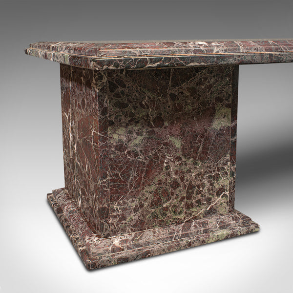 Large Vintage Coffee Table, English, Heavy Marble, Pedestal, Bench, Circa 1980