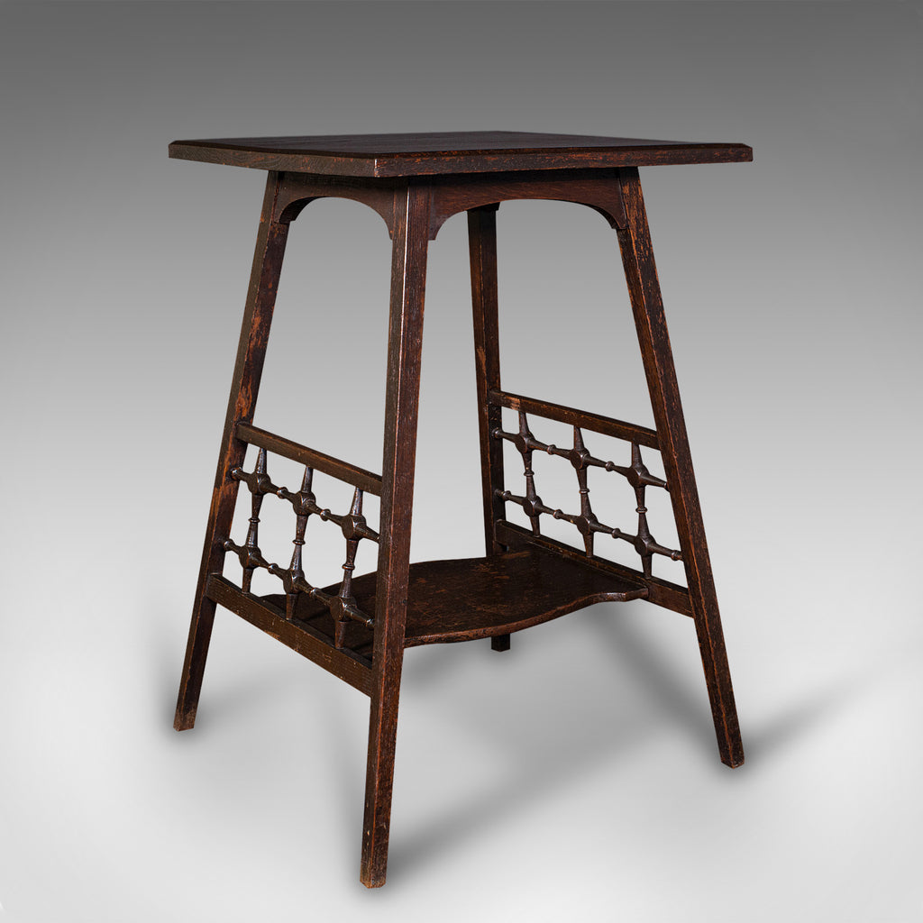 Antique Occasional Table, English, Oak, Side, Lamp, After Liberty, Victorian