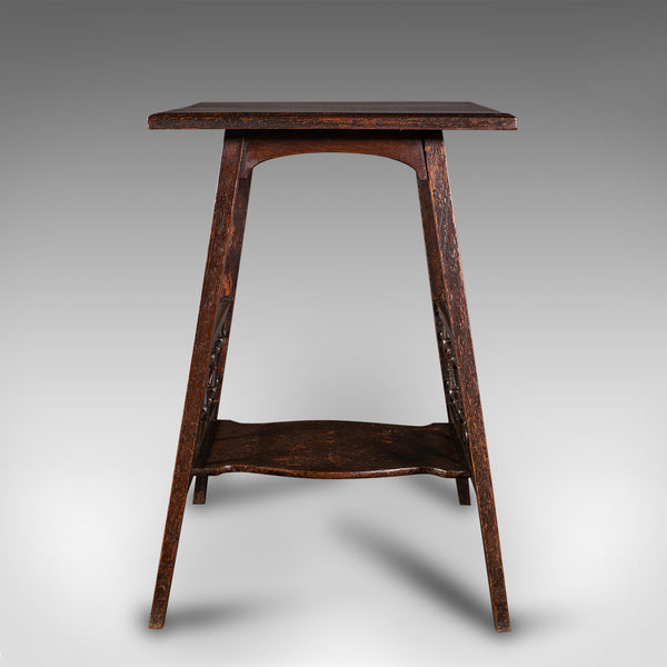 Antique Occasional Table, English, Oak, Side, Lamp, After Liberty, Victorian