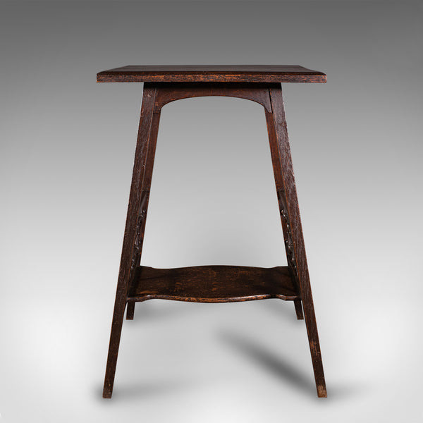 Antique Occasional Table, English, Oak, Side, Lamp, After Liberty, Victorian