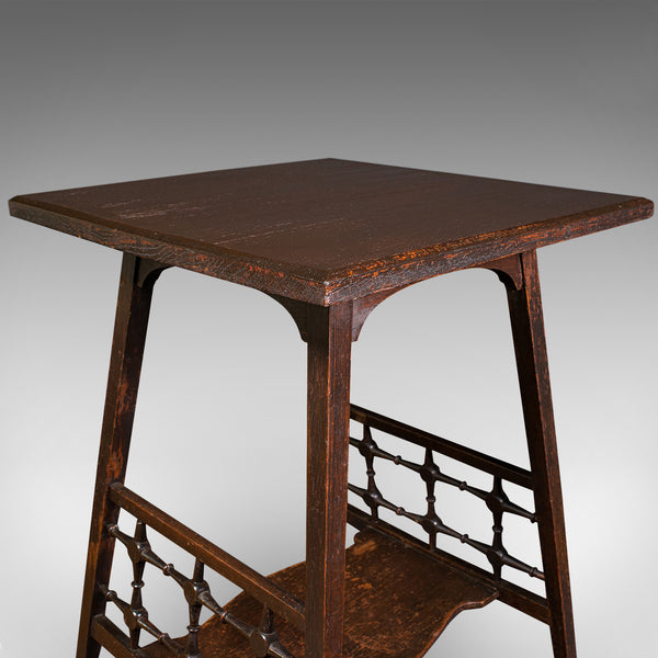 Antique Occasional Table, English, Oak, Side, Lamp, After Liberty, Victorian