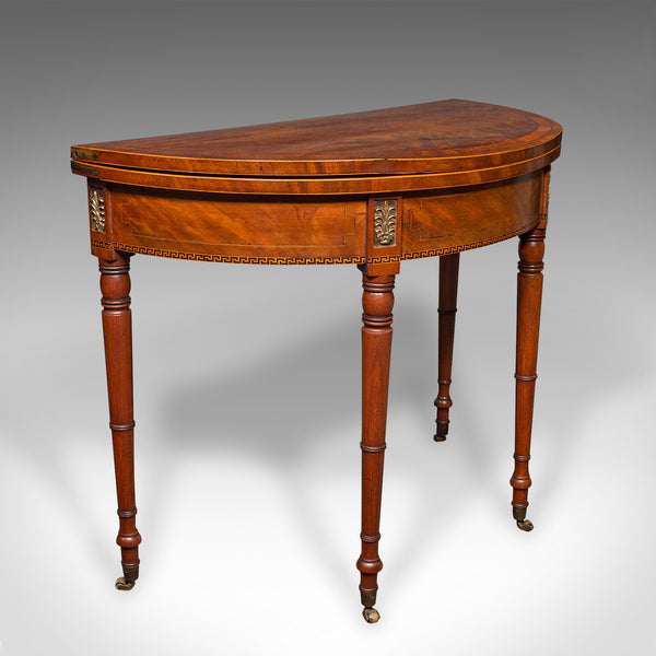 Antique Demi Lune Table, English, Walnut, Fold Over, Card, Game, Georgian, 1800