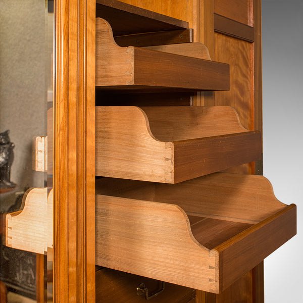 7' 3" Antique Triple Wardrobe, Scottish, Satinwood, Taylor and Sons, Victorian