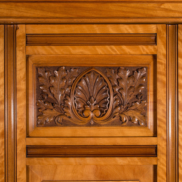 7' 3" Antique Triple Wardrobe, Scottish, Satinwood, Taylor and Sons, Victorian