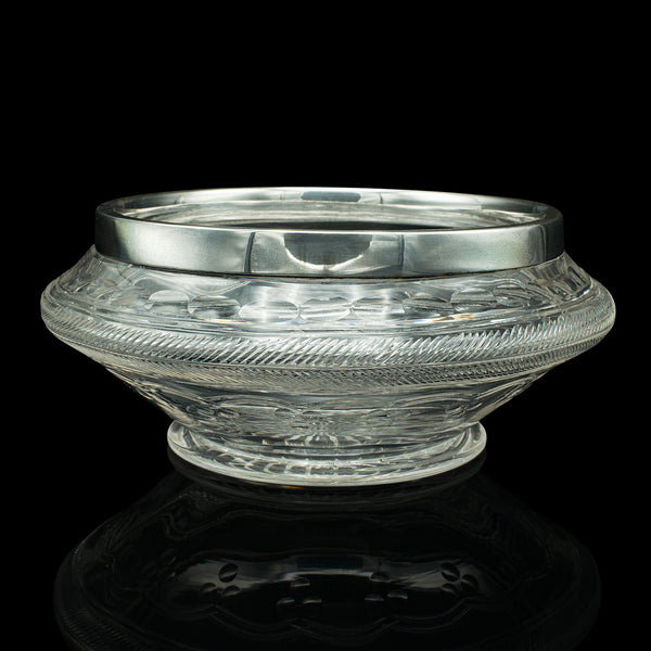 Antique Peach Bowl, English, Cut Glass, Silver Plate, Fruit, Edwardian, C.1910