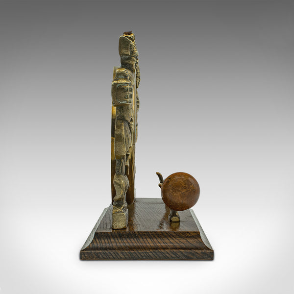 Antique Cornish Pixie Gong, English, Brass, Oak, Dinner Chime, Victorian, C.1900