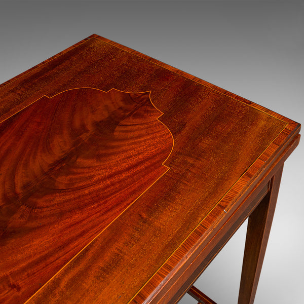 Antique Fold Over Games Table, English, Flame, Walnut, Card, Side, Edwardian