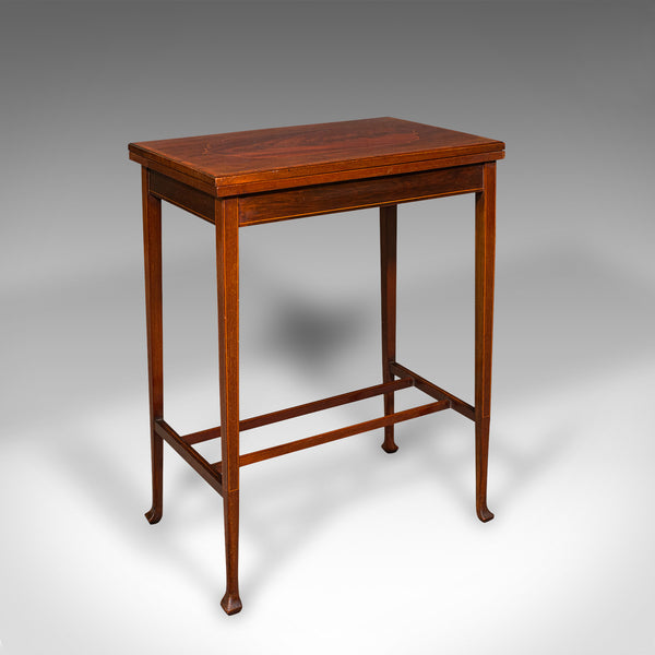 Antique Fold Over Games Table, English, Flame, Walnut, Card, Side, Edwardian