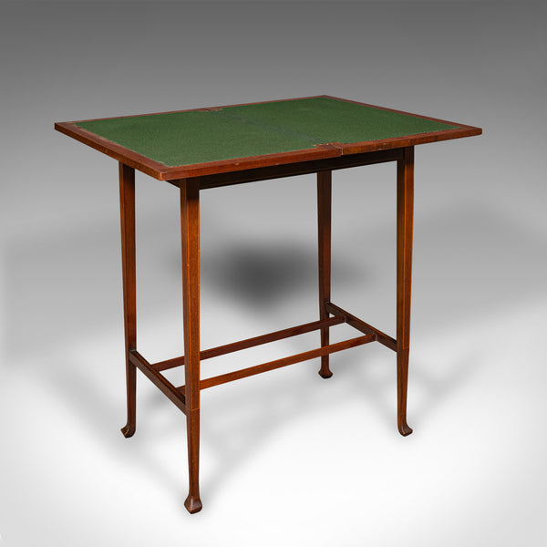 Antique Fold Over Games Table, English, Flame, Walnut, Card, Side, Edwardian