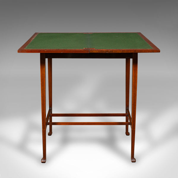Antique Fold Over Games Table, English, Flame, Walnut, Card, Side, Edwardian