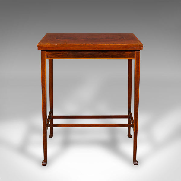 Antique Fold Over Games Table, English, Flame, Walnut, Card, Side, Edwardian