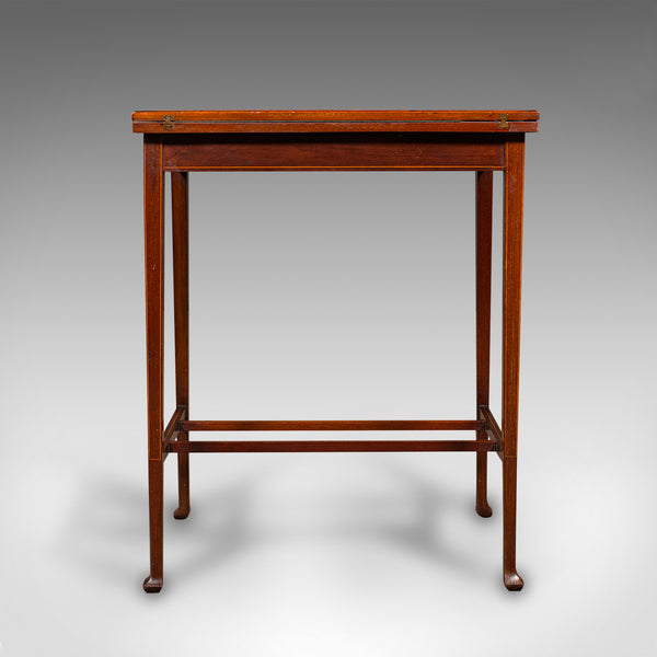 Antique Fold Over Games Table, English, Flame, Walnut, Card, Side, Edwardian