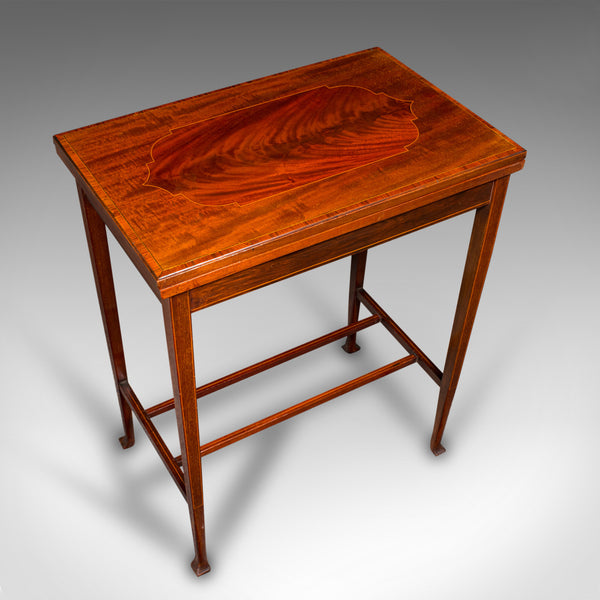 Antique Fold Over Games Table, English, Flame, Walnut, Card, Side, Edwardian