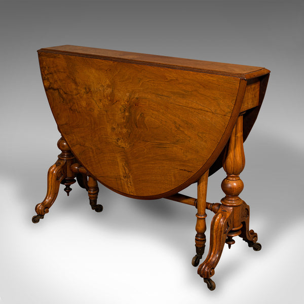Antique Sutherland Table, English, Burr Walnut, Oval, Occasional, Victorian