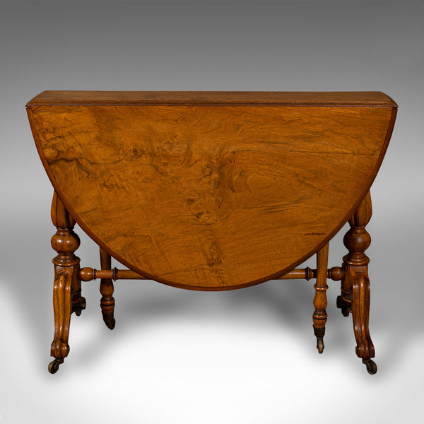 Antique Sutherland Table, English, Burr Walnut, Oval, Occasional, Victorian