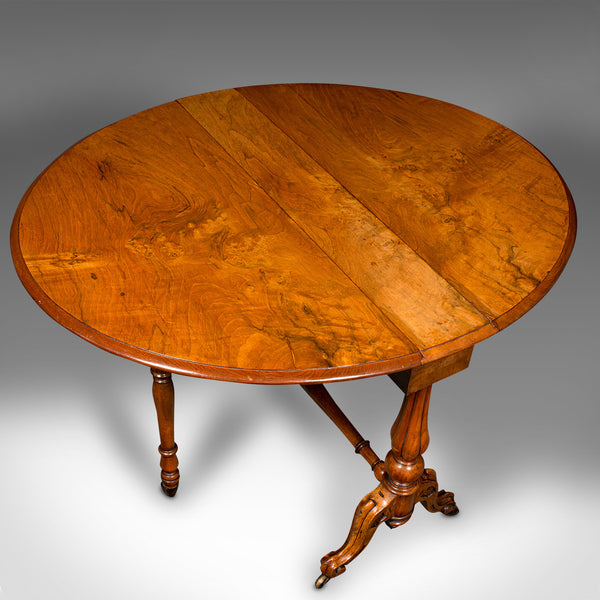 Antique Sutherland Table, English, Burr Walnut, Oval, Occasional, Victorian