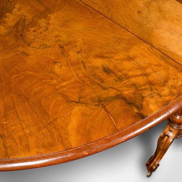 Antique Sutherland Table, English, Burr Walnut, Oval, Occasional, Victorian