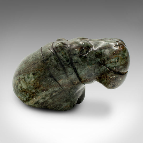 Small Antique Hippopotamus Figure, African, Soapstone, Hand Carved, Victorian