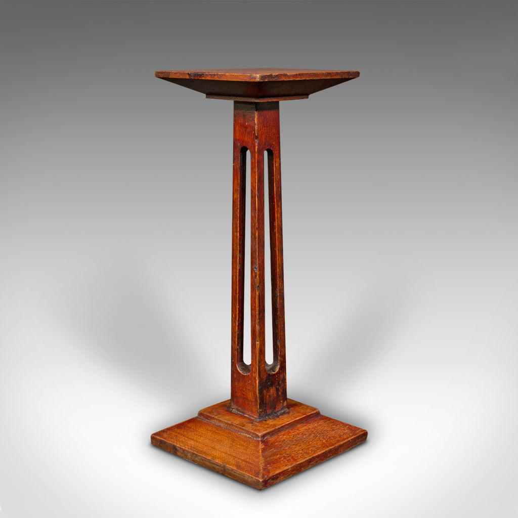 Small Antique Statue Stand, English, Oak, Pedestal, Torchere Column, Victorian