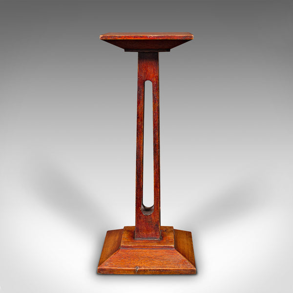 Small Antique Statue Stand, English, Oak, Pedestal, Torchere Column, Victorian