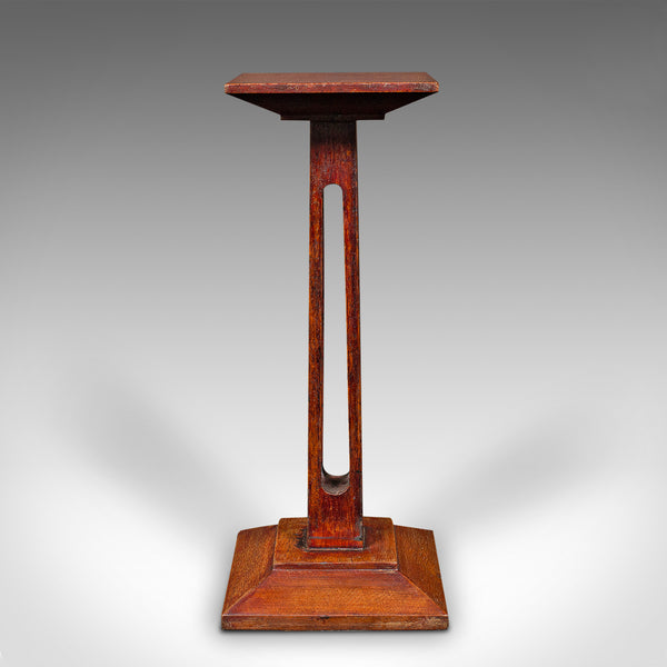 Small Antique Statue Stand, English, Oak, Pedestal, Torchere Column, Victorian