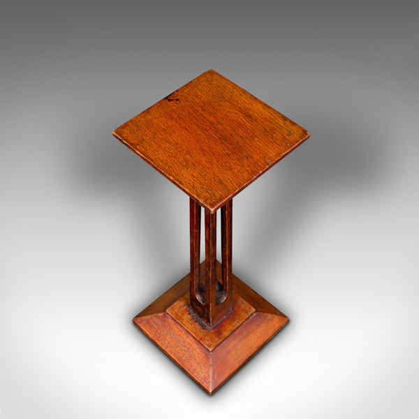 Small Antique Statue Stand, English, Oak, Pedestal, Torchere Column, Victorian