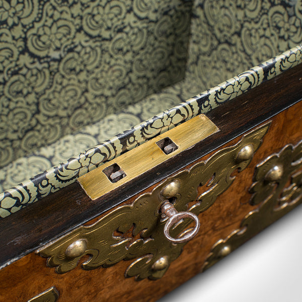 Antique Domed Top Caddy, English, Burr Walnut, Brass, Keepsake Box, Victorian