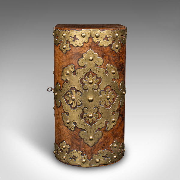Antique Domed Top Caddy, English, Burr Walnut, Brass, Keepsake Box, Victorian