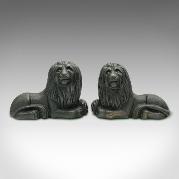 Pair Of Antique Lion Bookends, English, Cast Iron, Decor, Book Rest, Victorian