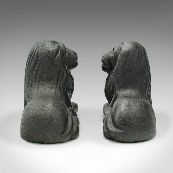 Pair Of Antique Lion Bookends, English, Cast Iron, Decor, Book Rest, Victorian