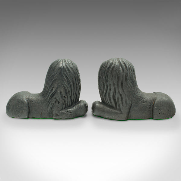 Pair Of Antique Lion Bookends, English, Cast Iron, Decor, Book Rest, Victorian
