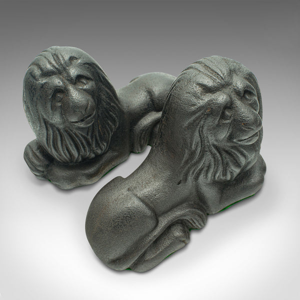 Pair Of Antique Lion Bookends, English, Cast Iron, Decor, Book Rest, Victorian
