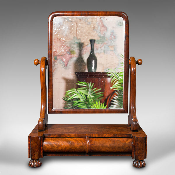 Antique Dressing Table Mirror, English, Original Glass, Barrel Front, William IV