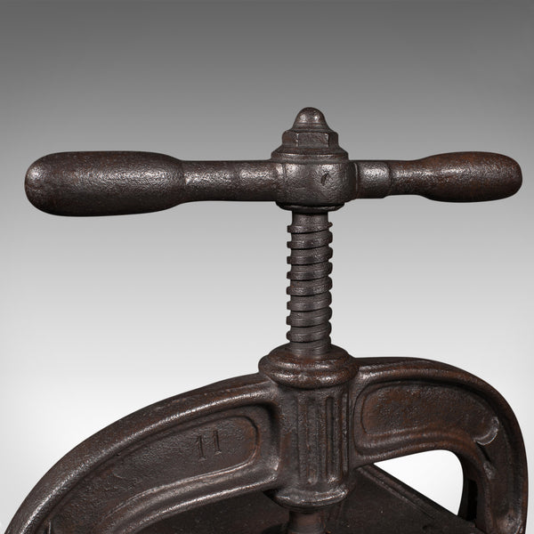 Antique Tabletop Press, English, Cast Iron, Rotary, Flower Pressing, Victorian